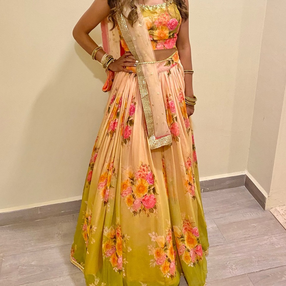 Floral Pink and Gold Lehenga